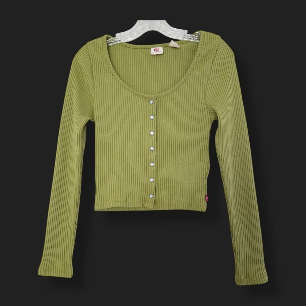 Levi's Green Ribbed Scoop Neck Top - Size Large - Kiwi Green- Like New!